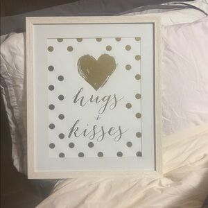 Gold Polka Dot 'Hugs + Kisses' Framed Art